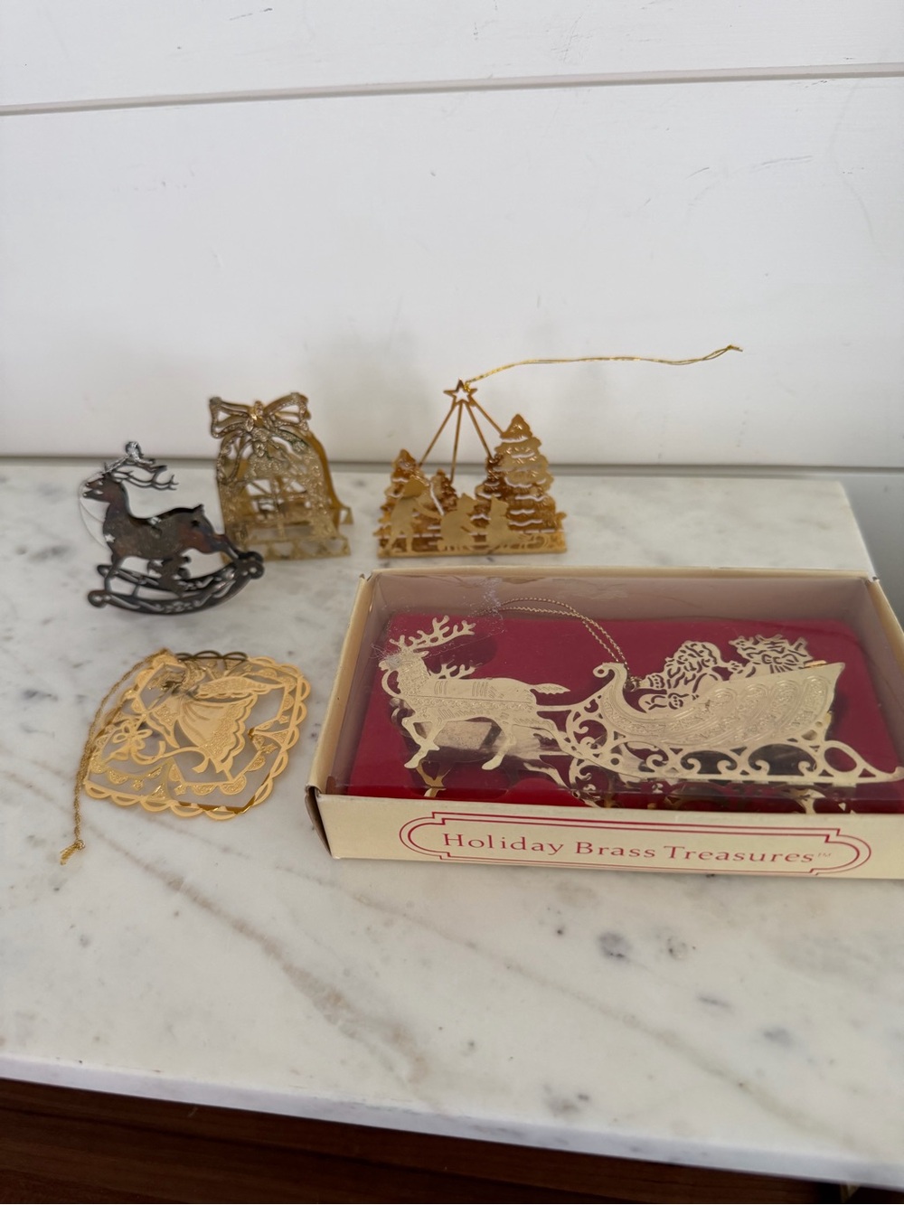 VTG Brass Christmas Ornaments lot of 5